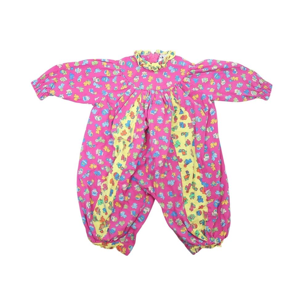 Tara Kinderkleding Pink and Yellow Baby Animals Jumpsuit 6-9 Months